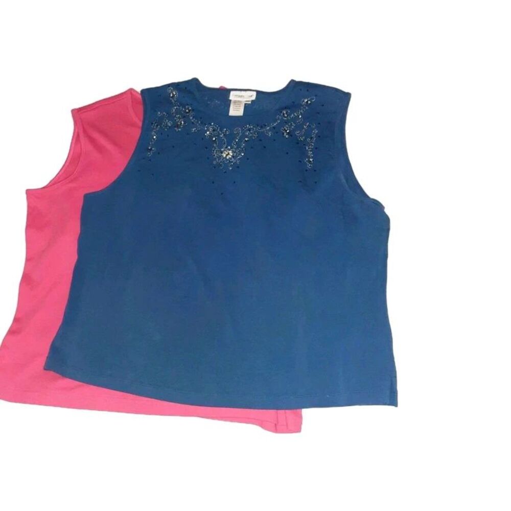 Coldwater Creek Top Blue  2x Xxl Beaded Detail & Pink Blair Knit Shirt Summer